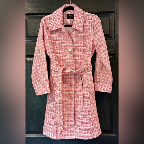 WEEK& Retro Tweed Pink & White Coat Barbiecore Size Small - Picture 1 of 5